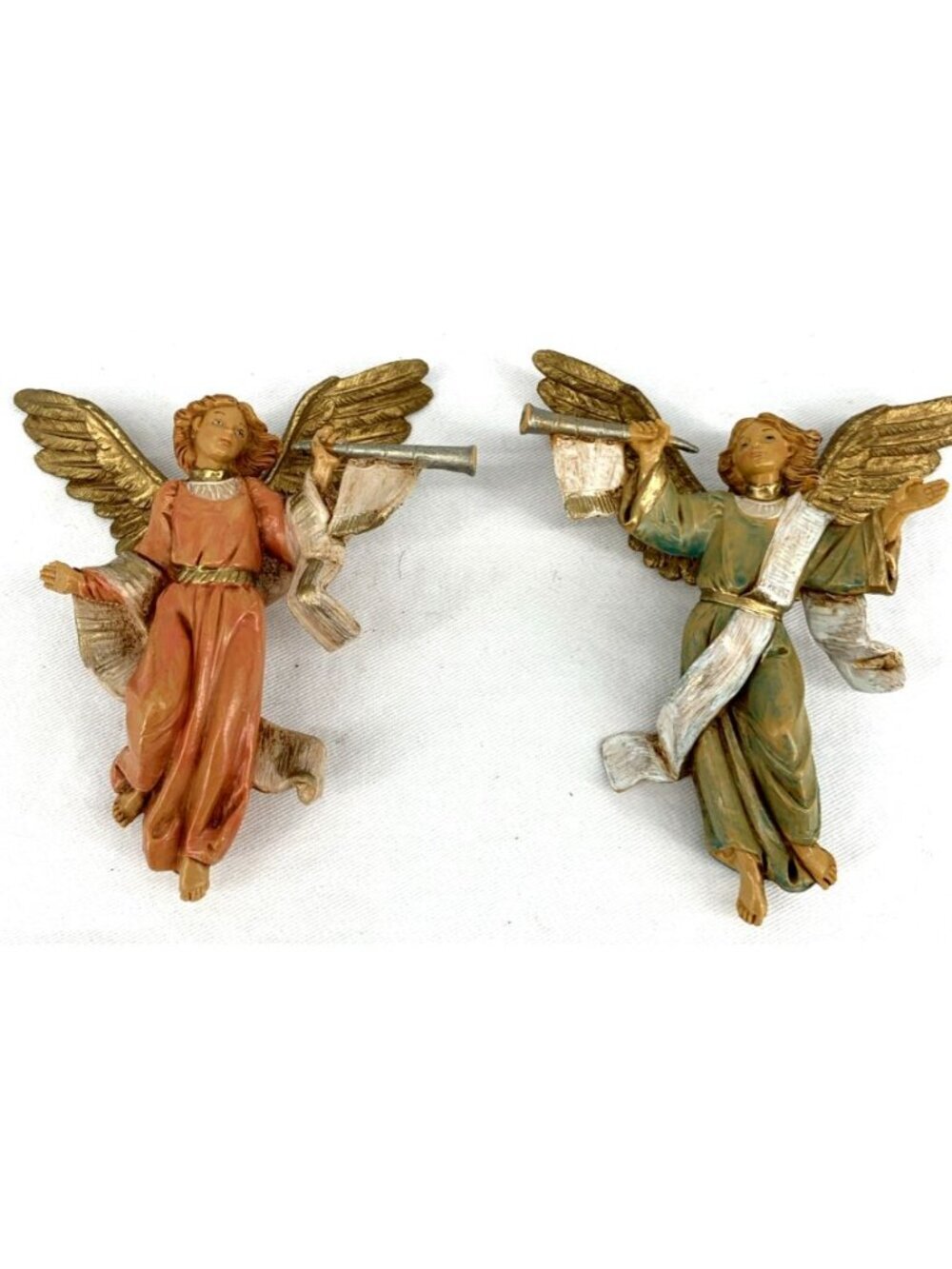 Fontanini Angel Lot of 2 Trumpets 2001 Blue Orange Depose Italy 4.5"